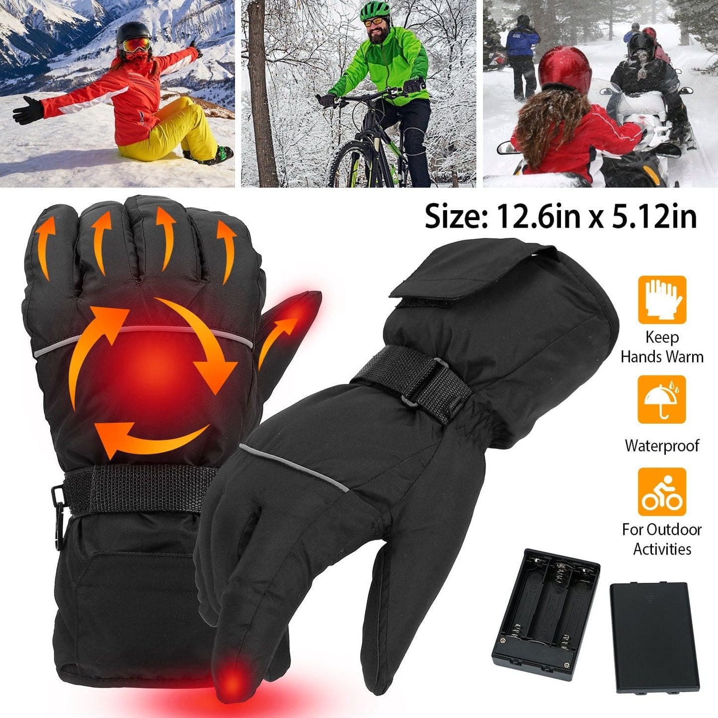 Unisex Battery Powered Heated Waterproof Gloves for Outdoor Sports Cycling Riding Skiing Skating Hiking Hunting