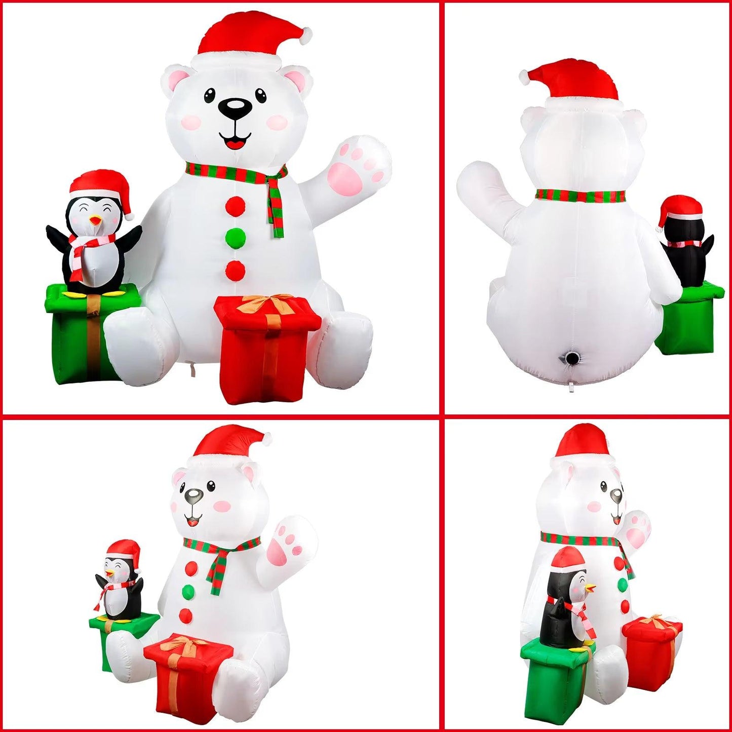 6FT Christmas Inflatable Christmas Polar Bear & Penguin Inflatable Blow Up Indoor/Ourdoor Decoration with LED Lights - Big Ass Store