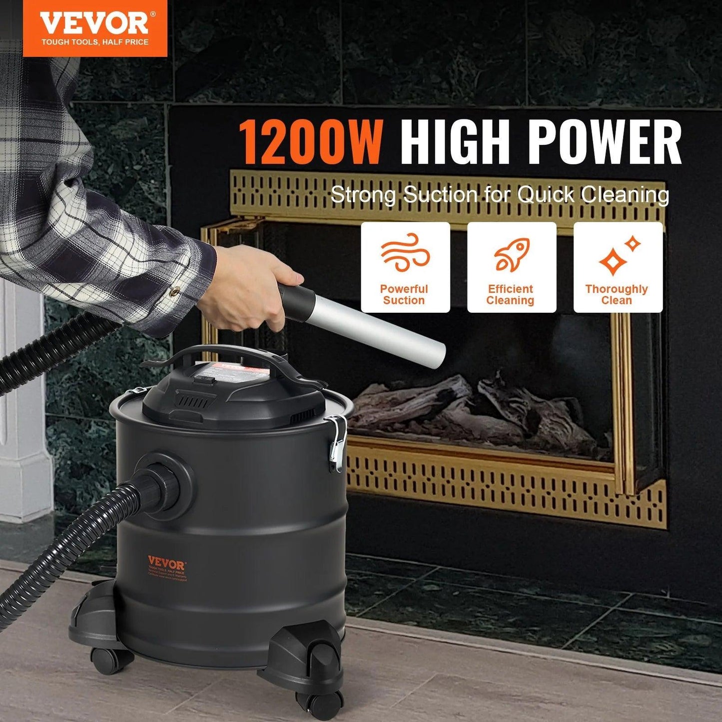 VEVOR Ash Vacuum Cleaner 5 Gallon 1200W for Fireplaces, Pellet, Stoves, BBQ Grills and Much More! - Big Ass Store