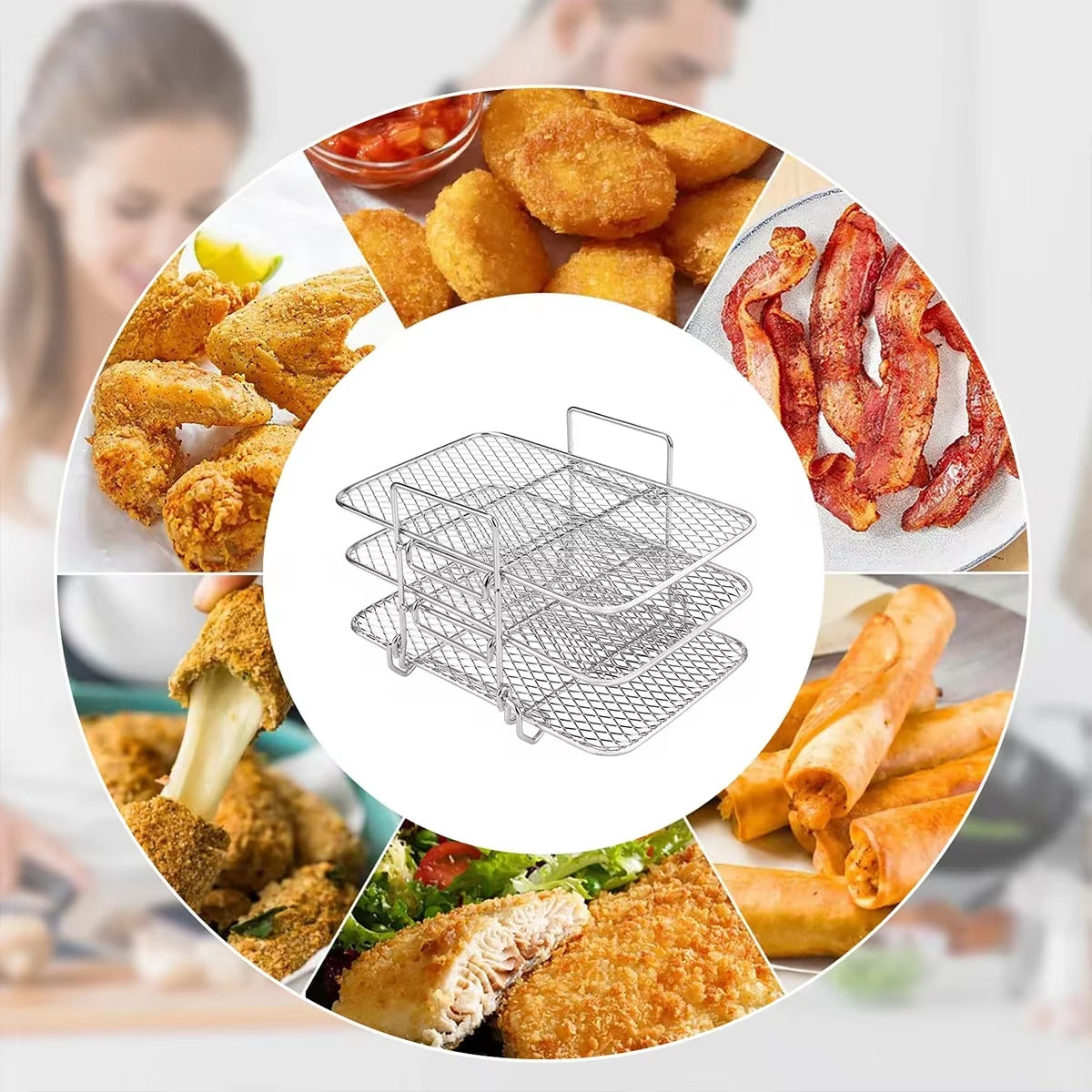 Air Fryer Rack for Ninja Air Fryer Three-Tier Double Basket Air Fryer Accessories 304 Stainlesssteel Dehydrator Rack Toast Rack