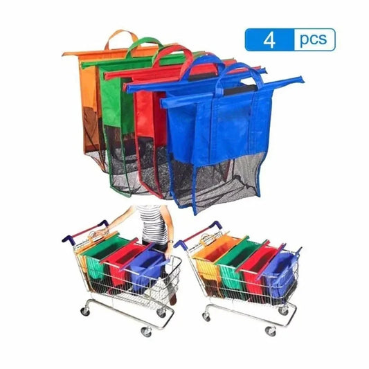 Eco-Friendly & Convenient: 4Pcs Foldable Cart Trolley Bags for Smart Grocery Shopping - Big Ass Store