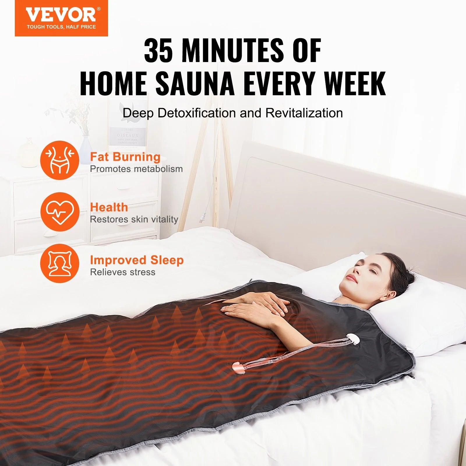 VEVOR Sauna Blanket for Detoxification, Portable Far Infrared Sauna for Home, Oxford Sauna Bag W/ Arm Holes & Carbon Fiber Heating, 1-6 Level Adjustable Temp 95-176¨H, 5-60 Minutes Timer, 71 X 31 In - Big Ass Store