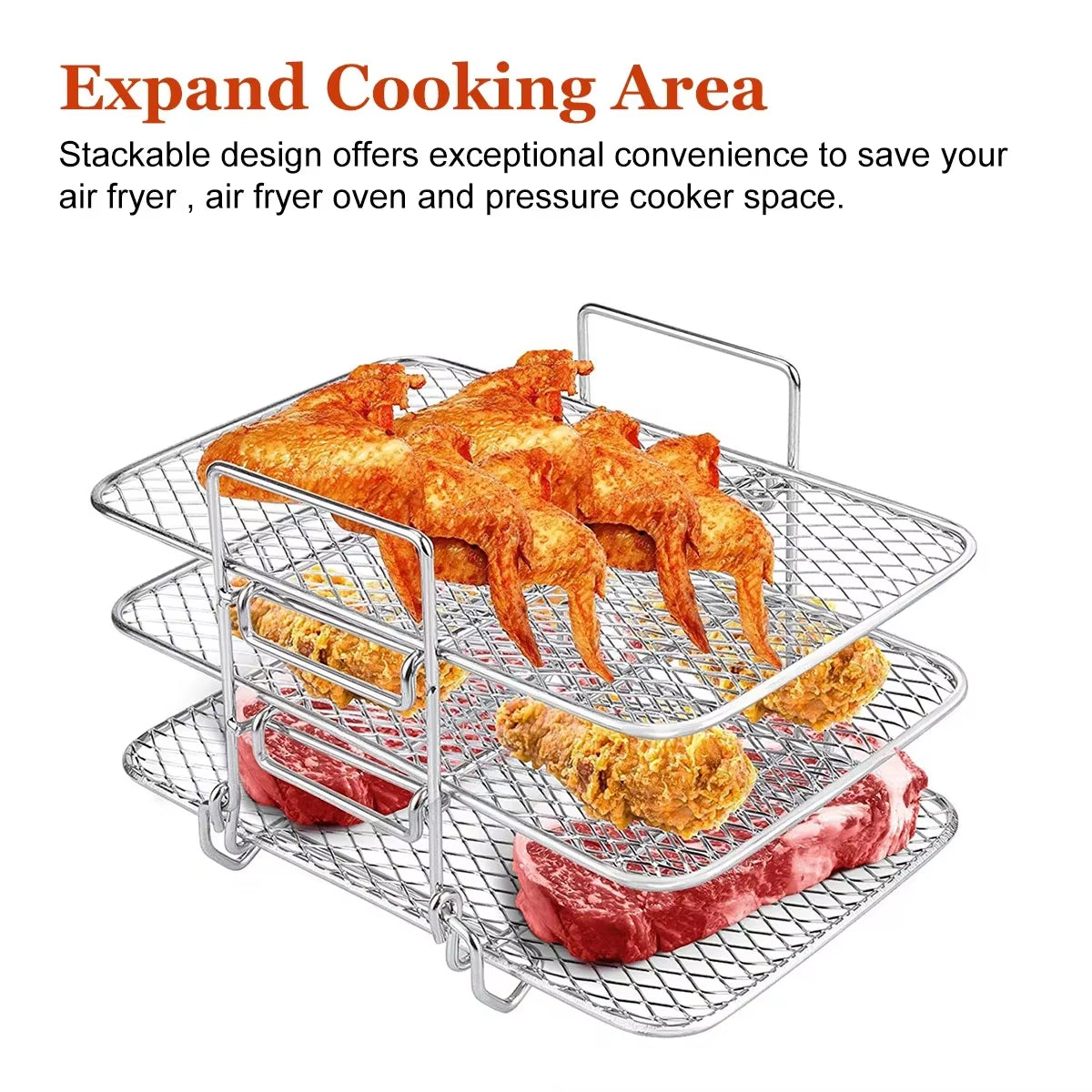 Air Fryer Rack for Ninja Air Fryer Three-Tier Double Basket Air Fryer Accessories 304 Stainlesssteel Dehydrator Rack Toast Rack