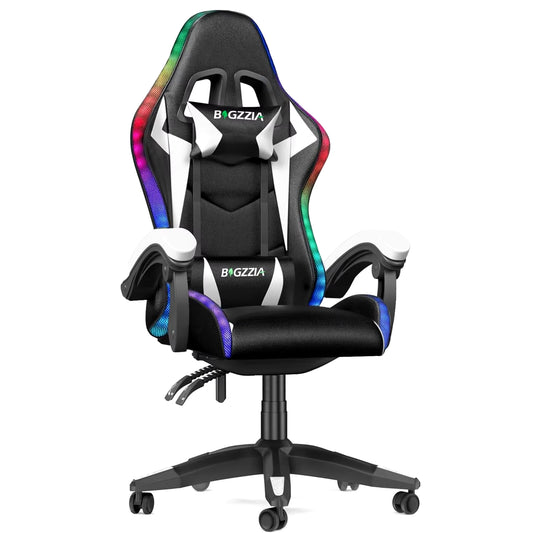 RGB Gaming Chair LED Lights Ergonomic Computer Chair Reclining PU Leather High Back Video Game Chair Adjustable Lumbar Support