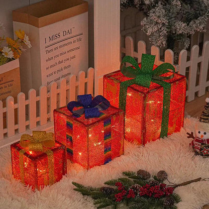 Lighted Outdoor Christmas Decorations: Luminous Christmas Gift Box with Bow for Holiday Christmas Tree Home Yard Decor - Big Ass Store