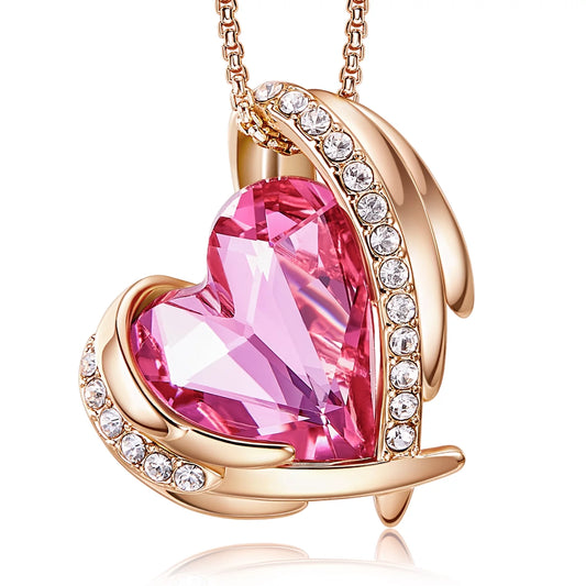 Heart Shaped Red Crystal Necklace, Rose Gold Plated, 17" +2" Length, Includes Gift Box