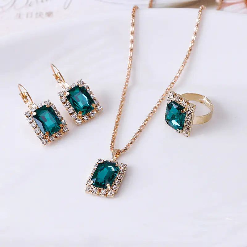 Four-Piece Crystal Set Necklace, Ring and Earring Set