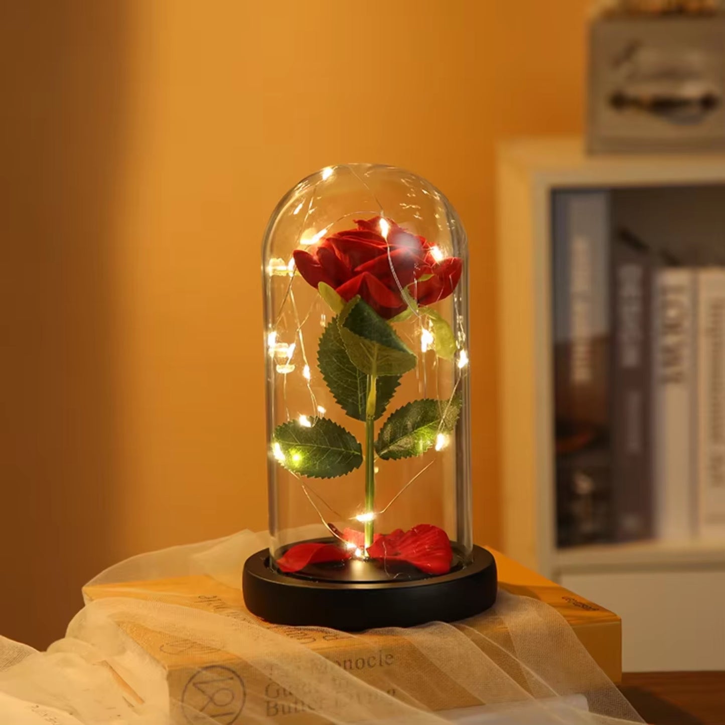 Valentines Day Rose Glass Dome Handicraft Decoration