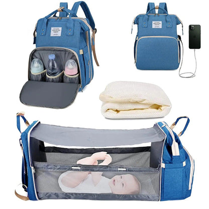 3 in 1 Diaper Bag Backpack Foldable Baby Bed Waterproof Travel Bag with USB Charge Diaper Bag Backpack with Changing Bed 3 Types - Big Ass Store