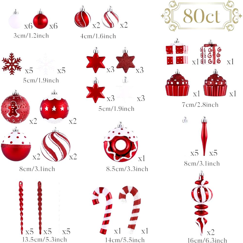 80 Piece Shatterproof Candy Cane Red and White Christmas Ornaments - Big Ass Store