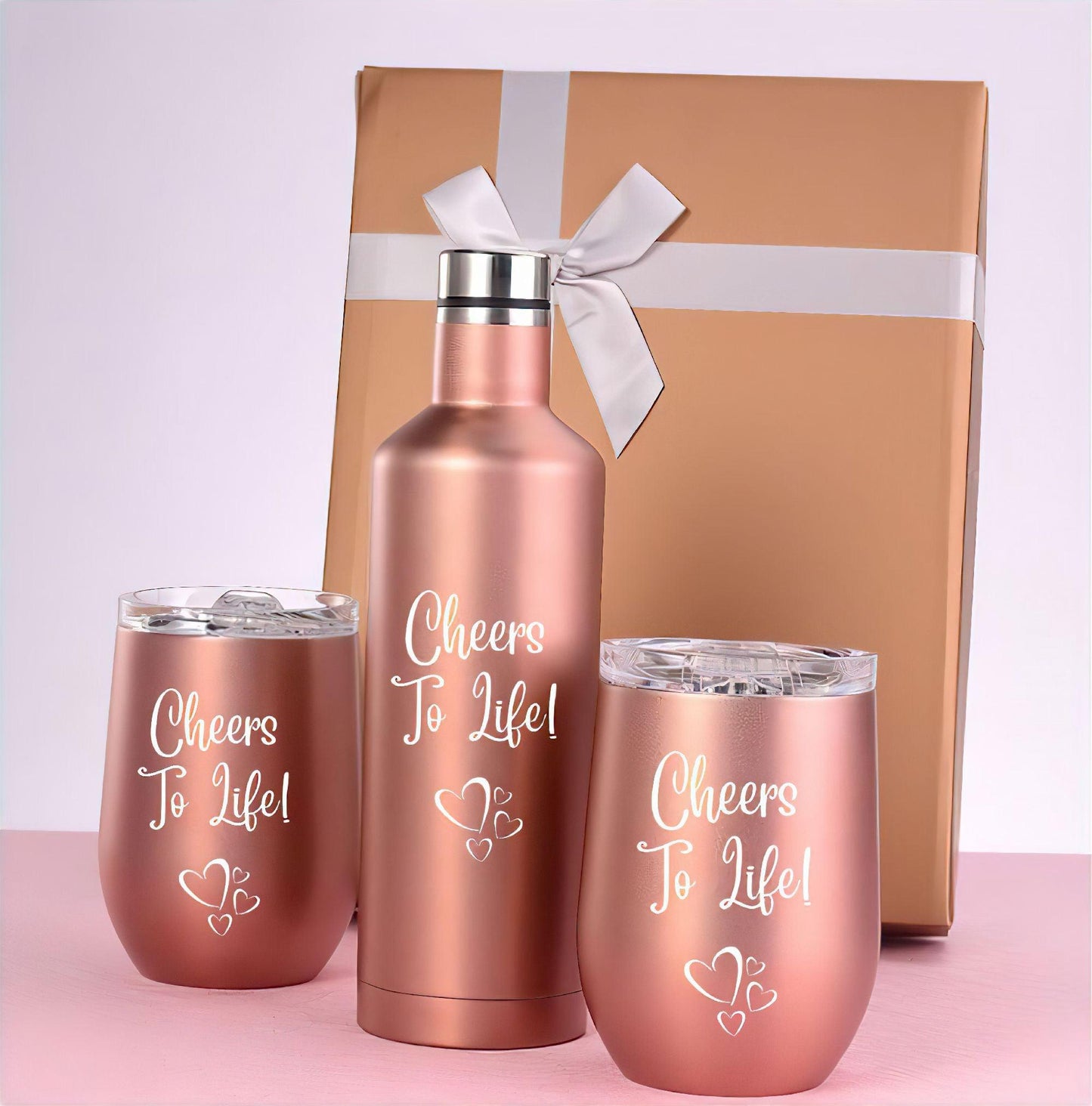 Deluxe Rose-Gold Double Walled 750ML Insulated Bottle & 2-12oz Insulated Tumblers - Big Ass Store