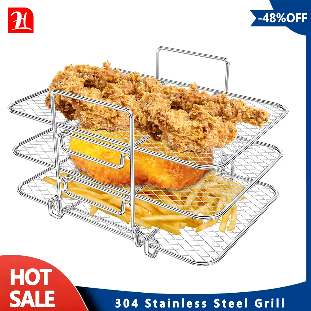 Air Fryer Rack for Ninja Air Fryer Three-Tier Double Basket Air Fryer Accessories 304 Stainlesssteel Dehydrator Rack Toast Rack