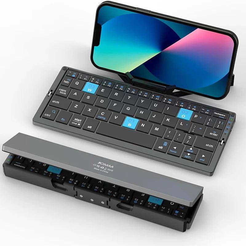 Black Pocket Foldable Mobile Phone Keyboard with Stand Holder Rechargeable Folding Keyboard for Phones Ipad - Big Ass Store