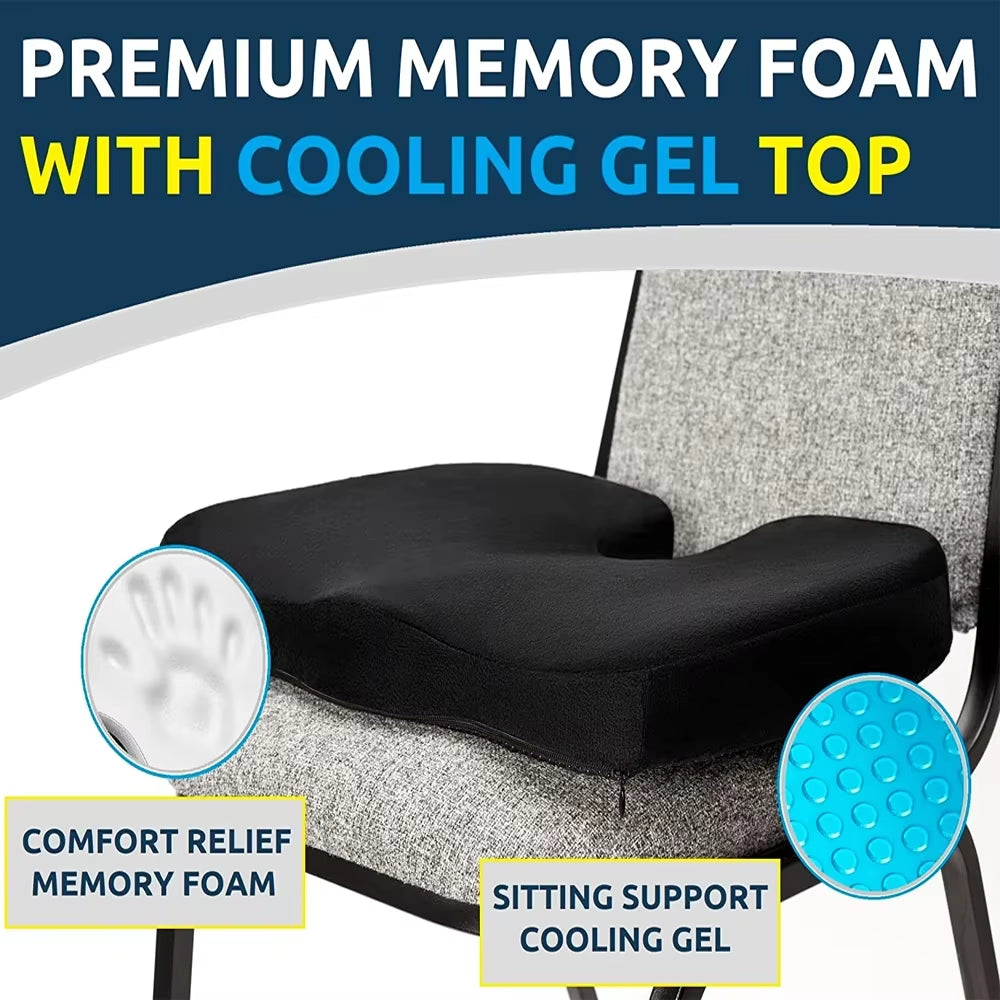 Gel & Memory Foam Non-Slip Orthopedic Seat Cushion for Back Pain & Sciatica Relief