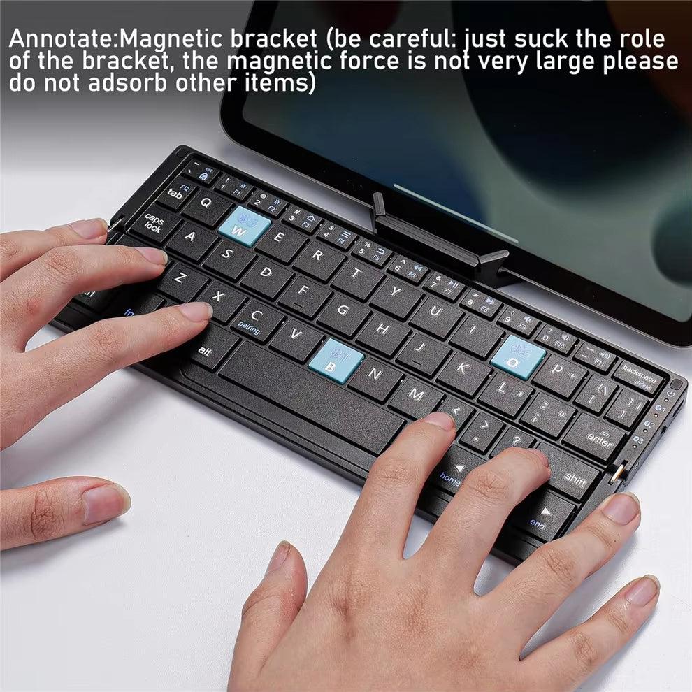 Black Pocket Foldable Mobile Phone Keyboard with Stand Holder Rechargeable Folding Keyboard for Phones Ipad - Big Ass Store