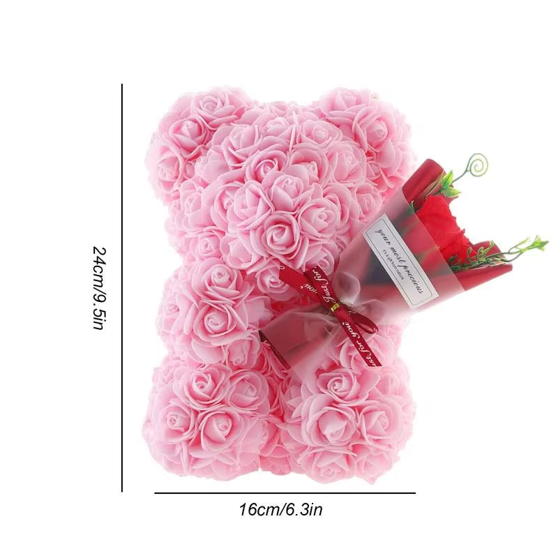 Artificial Foam Flowers Bear Rose Bear Cute Flower Bear Cub with Clear Box Handmade Romantic Decor Valentines Day Creative Gifts