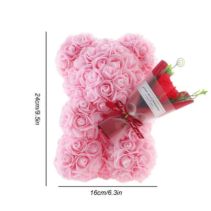 Artificial Foam Flowers Bear Rose Bear Cute Flower Bear Cub with Clear Box Handmade Romantic Decor Valentines Day Creative Gifts